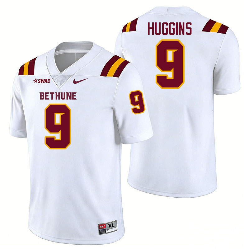 Bethune-Cookman Wildcats #9 Maleek Huggins College Football Jerseys,Uniforms-White